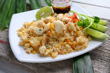 Crab Fried Rice On A White Plate