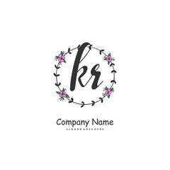 K R KR Initial handwriting and signature logo design with circle. Beautiful design handwritten logo for fashion, team, wedding, luxury logo.
