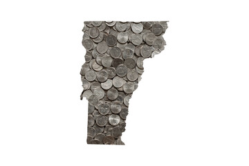 Vermont State Map Outline and Pile of Silver Nickels, Money Concept