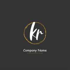 K R KR Initial handwriting and signature logo design with circle. Beautiful design handwritten logo for fashion, team, wedding, luxury logo.
