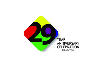 29 year anniversary Billboard Style, minimalist logo years, jubilee 4 colors Black, red, yellow, green and purple, greeting card. invitation - Vector