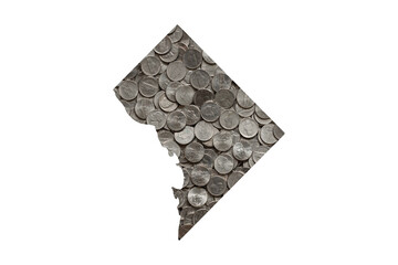 District of Columbia, Washington D.C. State Map Outline with Piles of Nickels, Money Concept