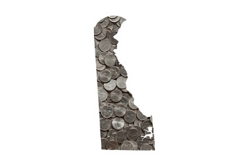 Delaware State Map Outline with Piles of Nickels, Money Concept