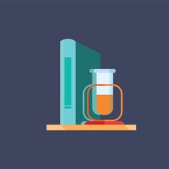 A book and test tube illustration.