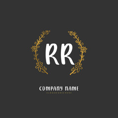 R RR Initial handwriting and signature logo design with circle. Beautiful design handwritten logo for fashion, team, wedding, luxury logo.