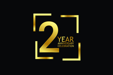 2 year anniversary celebration logotype. anniversary logo with golden and light white color isolated on black background, vector design for celebration, invitation and greeting card-Vector