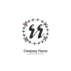 R RR Initial handwriting and signature logo design with circle. Beautiful design handwritten logo for fashion, team, wedding, luxury logo.