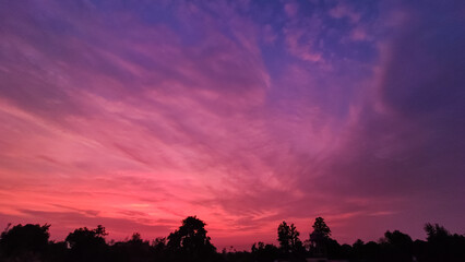 beautiful pink clouds with blue sky on evening at country side area