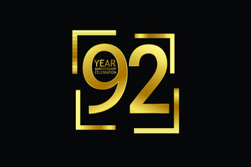 92 year anniversary celebration logotype. anniversary logo with golden and light white color isolated on black background, vector design for celebration, invitation and greeting card-Vector