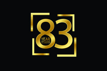 83 year anniversary celebration logotype. anniversary logo with golden and light white color isolated on black background, vector design for celebration, invitation and greeting card-Vector