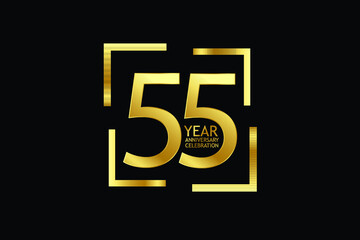 55 year anniversary celebration logotype. anniversary logo with golden and light white color isolated on black background, vector design for celebration, invitation and greeting card-Vector