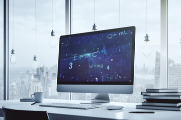 Creative scientific formula concept on modern laptop screen. 3D Rendering