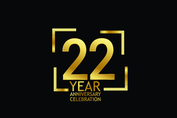 22 year anniversary celebration logotype. anniversary logo with golden and light white color isolated on black background, vector design for celebration, invitation and greeting card-Vector