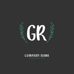 G R GR Initial handwriting and signature logo design with circle. Beautiful design handwritten logo for fashion, team, wedding, luxury logo.