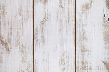 Fototapeta na wymiar Closeup of old white brown wooden plank texture background