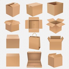 Shipping Box Big Set Isolated Transparent background With Gradient Mesh, Vector Illustration