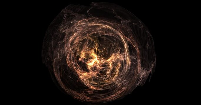 Animated fractal energy ball HUD element with glowing radioactive core. Energy forcefield animation on black background for compositing - 4K
