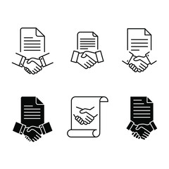 Set of Business contract icon. Handshake, partners, document. Business concept. Vector illustration can be used for topics like business, partnership, B2B