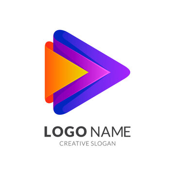 Arrow media play logo, 3d colorful logo style
