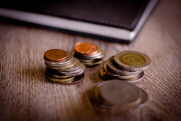 Coin on a wooden desk