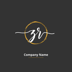 Z R ZR Initial handwriting and signature logo design with circle. Beautiful design handwritten logo for fashion, team, wedding, luxury logo.