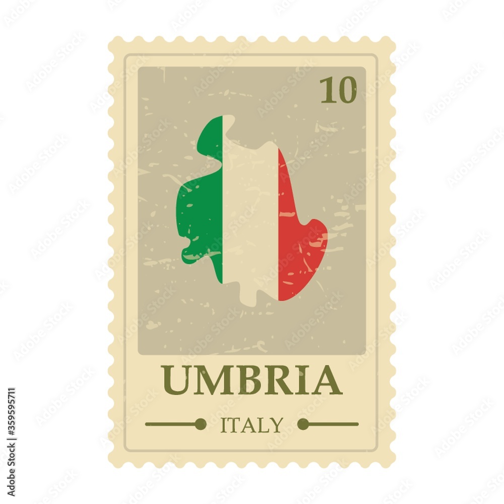 Poster umbria map postage stamp