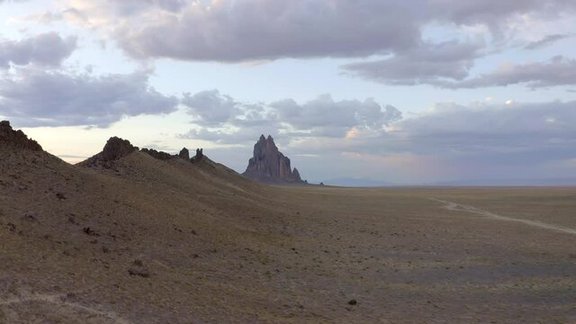 Shiprock New Mexico Sunset and Storm in Background in 4k