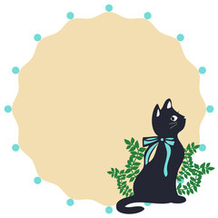 猫と植物の丸フレーム