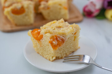 home made german apricot streusel cake
