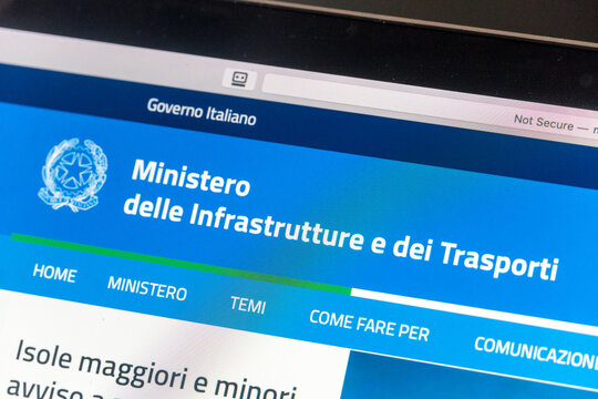 Rome, Italy - June 18, 2020: Website home page of the Italian Ministry of Infrastructure and Transport, the government ministry for transport in the Republic of Italy