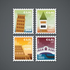 Set of Italy postage stamps.