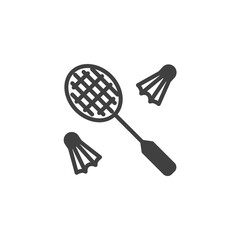 Badminton game vector icon. filled flat sign for mobile concept and web design. Shuttlecock and badminton racket glyph icon. Symbol, logo illustration. Vector graphics