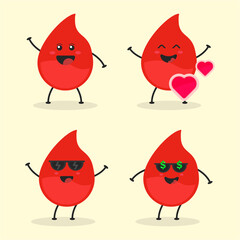 Cute Flat Cartoon Blood Drop Illustration. Vector illustration of cute blood with a smiling expression. Cute blood droplet mascot design
