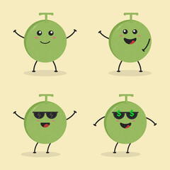 Cute Flat Cartoon Melon Illustration. Vector illustration of cute Melon with a smiling expression. Cute Melon mascot design