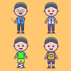 set cute cartoon people job vector illustration