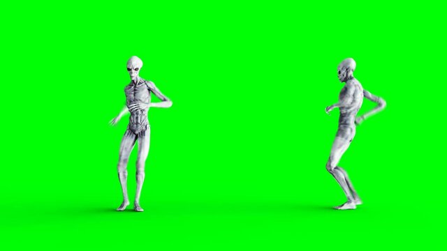 Funny alien dancing house. Realistic motion and skin shaders. 4K green screen footage.