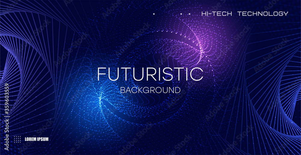 Wall mural gradient violet glowing particles background. futuristic style of technology with burning particles.
