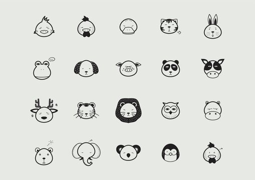 A collection of animal faces illustration.