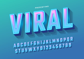 Modern 3d style custom font with cool gradient. trendy alphabet design for game logo, poster headline, typography