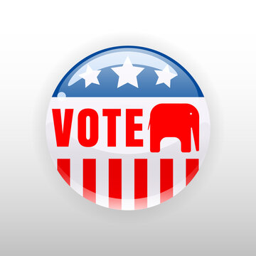 I Vote United States of America button election, badge, elephant republican party symbol