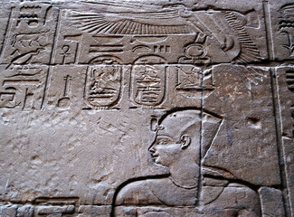 Ancient hieroglyphic inside Luxor temple. Egypt 