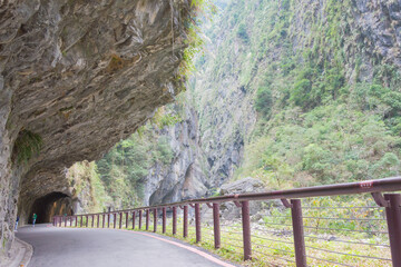 Jiuqudong (Tunnel of Nine Turns) at Taroko National Park. a famous tourist spot in Xiulin, Hualien, Taiwan.