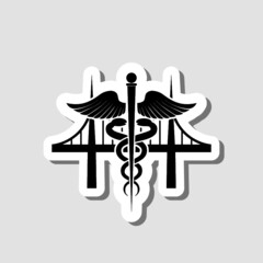 Medical caduceus sign silhouette sticker icon isolated on gray background