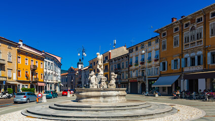Victory Square with Neptune Fountain, Gorizia, Italy - obrazy, fototapety, plakaty