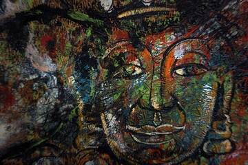 Art painting oil color  Contemporary  Abstract    Spiritual Lord buddha   background  From Thailand