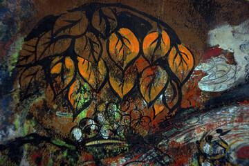 Art painting oil color  Contemporary  Abstract   Buddha statue background  From Thailand