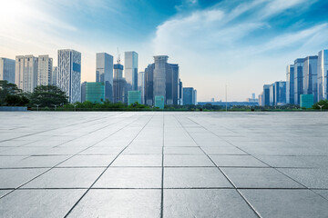 Empty square floor and modern city scenery in Shenzhen,China.