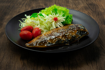 Saba Teriyaki Sauce sprinkle with sesame Japanese Food Style