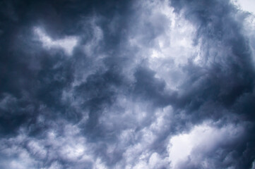 Scary beautiful storm clouds. Gloomy dark sky hurricane