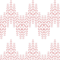Texture pattern of red festive hearts arranged in a wave, zigzag for Valentine's Day, Mother's Day, Women's Day and copy space on a white background. Vector illustration
